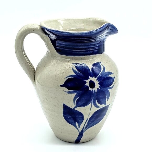 Vintage Williamsburg Pottery WPF 2003 Salt Glazed Blue Creamer Pitcher - Picture 1 of 7